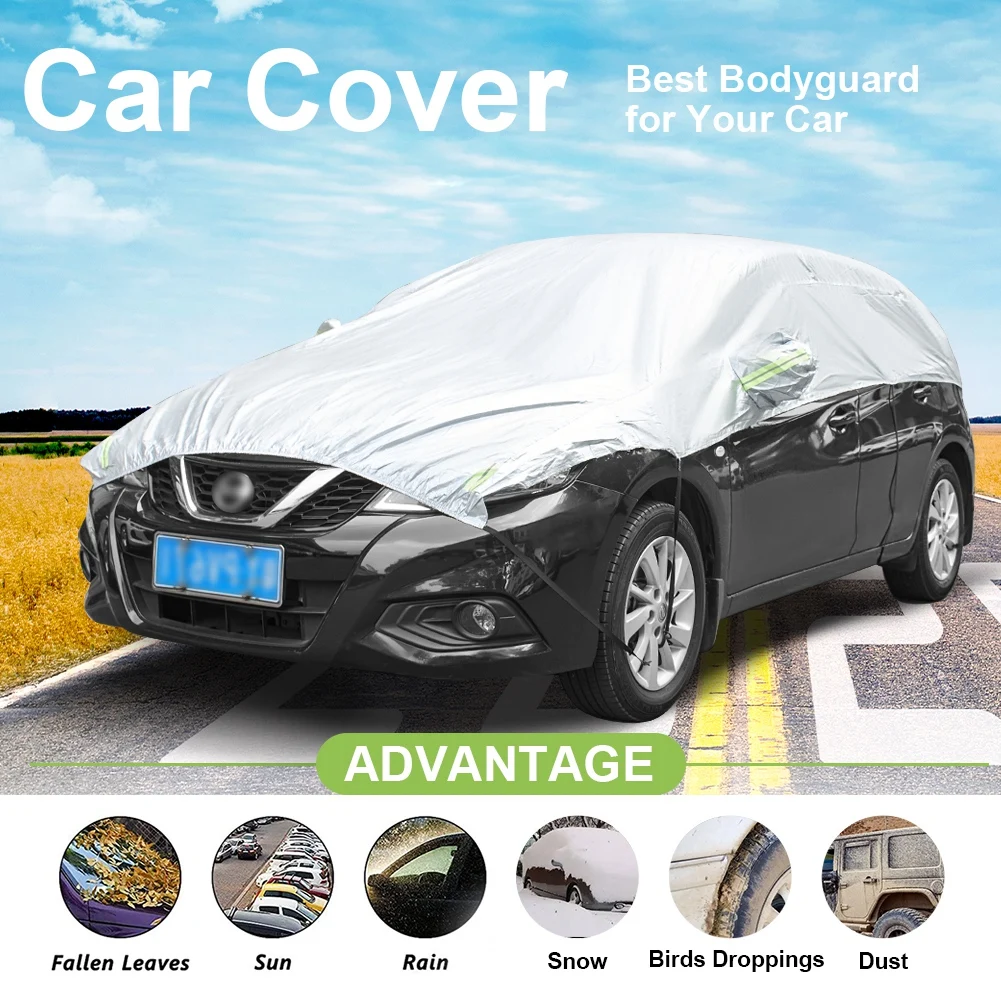 Half Car Cover All Weather Car Body Covers Outdoor Indoor for All Season Waterproof Dustproof UV Resistant Snowproof Sedan Car