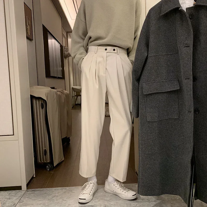 

2023 Spring Men Pants Solid Straight Loose Trousers Male All-match Simple Nine Points Trousers Korean Style Suit Pants