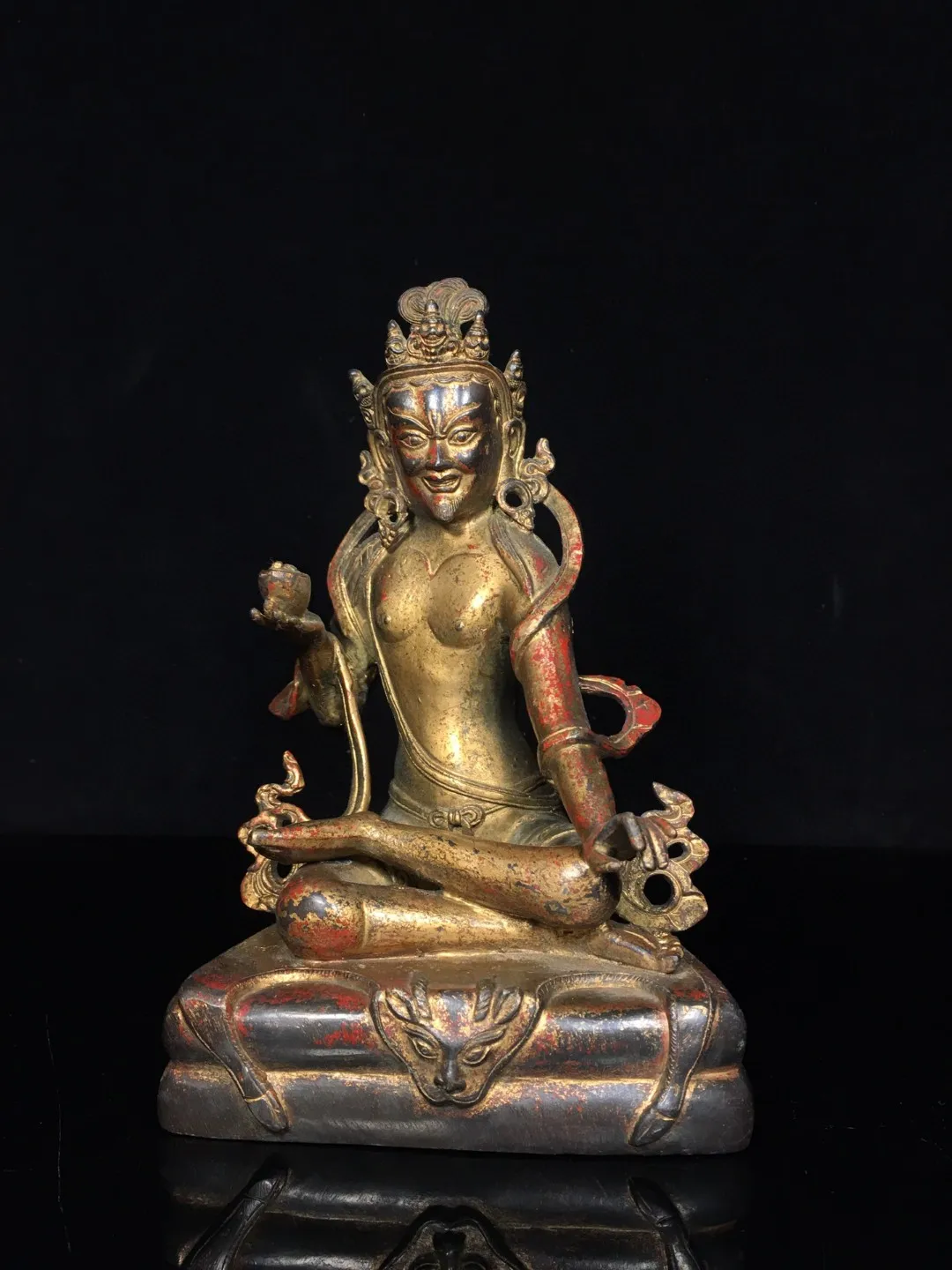 Tibetan Nepalese Old Yellow Copper Gilded Vajra Buddha Tara Protector Decoration Method Home Buddha Hall Supplies 22cm