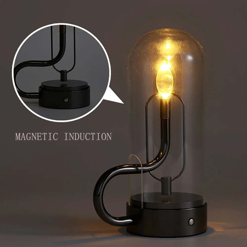 Rechargeable touch switch desk lamp magnet swing living room atmosphere lamp glass shade candle outdoor night light