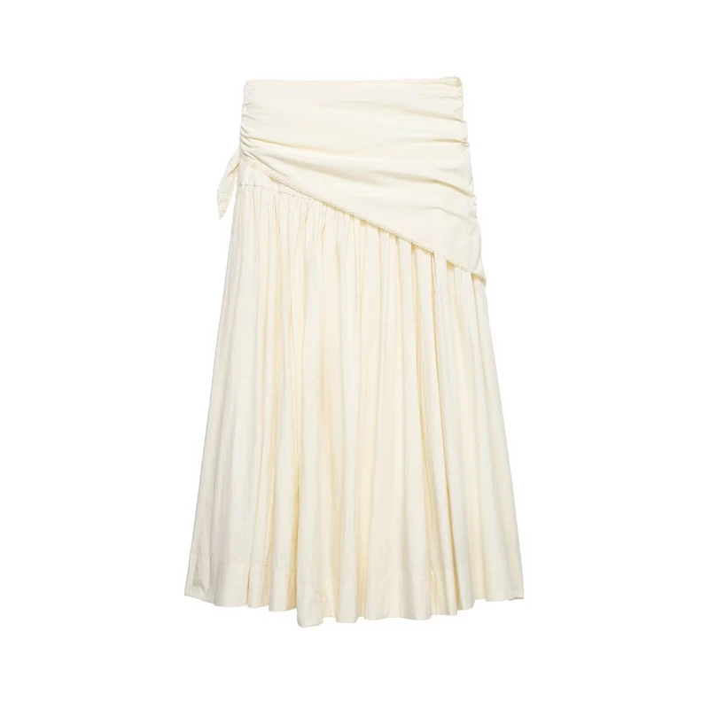 Summer New Women Hot Girl Style High-Waist A-Line Lace Scarf Decorated Mid-Length Dresses