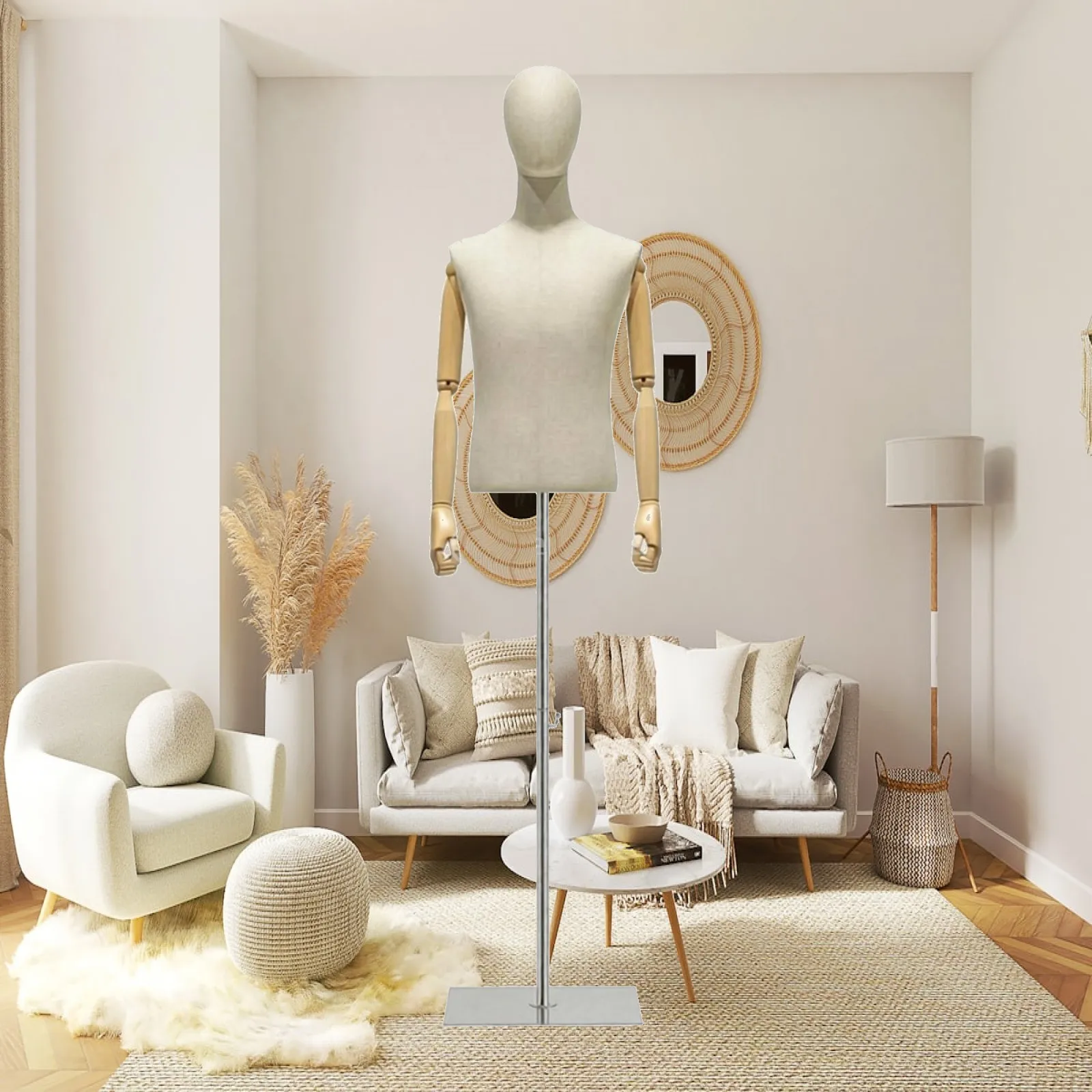 Mannequin Torso for Men Clothing with Metal Support Pole and Linen Finish for Designer Studio Boutique Window Dressing Display