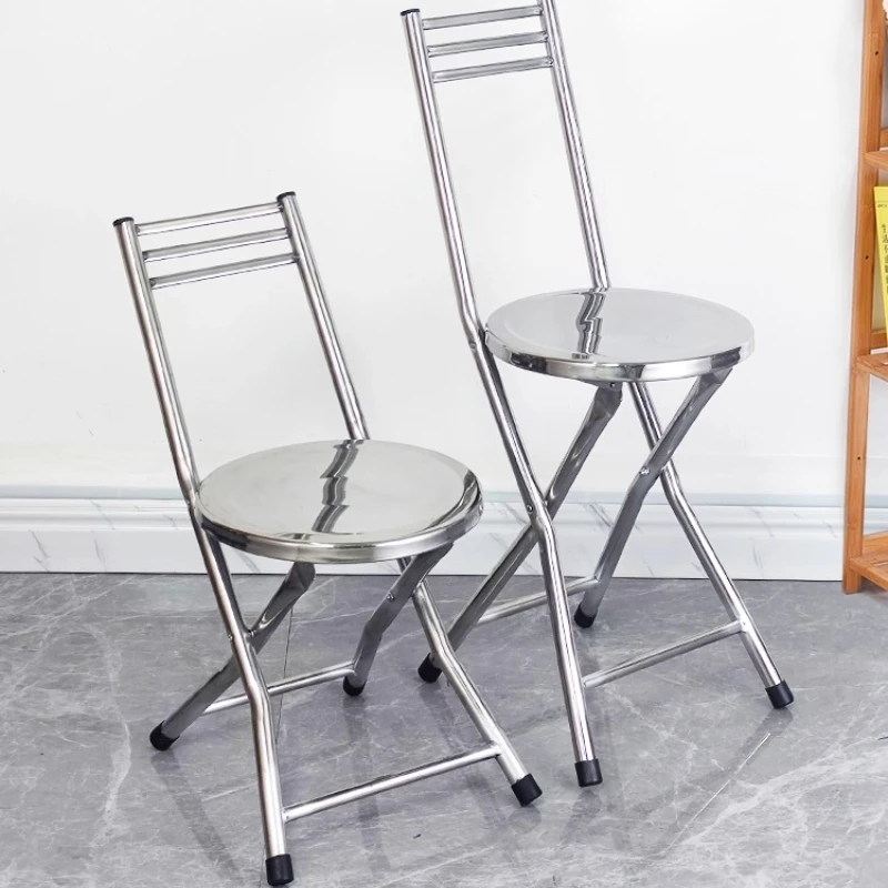 Portable Folding Chair, Stainless‑Steel Round Seat with Backrest for Dining & Outdoor Travel