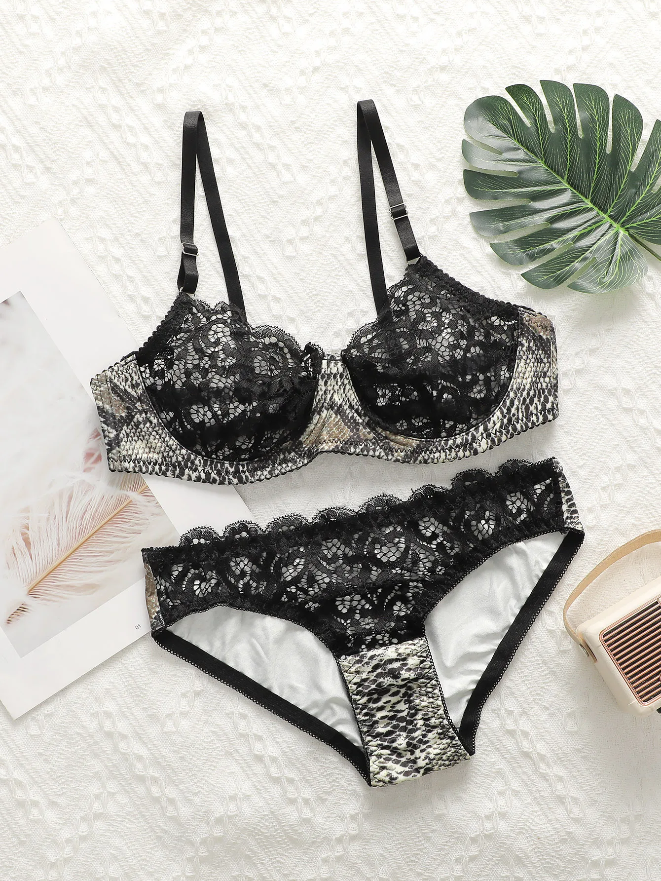 Das sexy BH-Set für Damen mit Spitze, ultradünne 2-teilige Unterwäsche mit Leopardenmuster eignet sich für besondere Anlässe und den täglichen Gebrauch A3132
