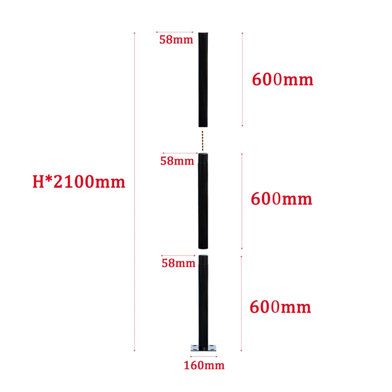 2.1 metri Dia 58mm High Street Light Pole Black Split Solar Lamp Post sezionale Park Garden Lighting Stand