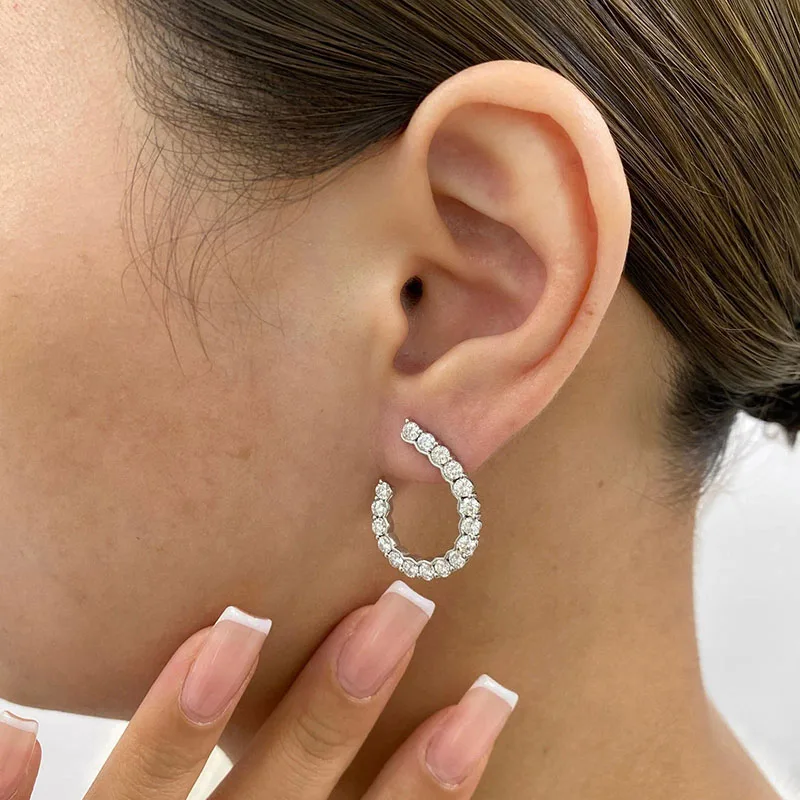 14K/10K Gold Or 925 Silver Open Hoop Earrings 2.4Ctw  DEF/VS Round Cut HPHT Lab Grown Diamond Earrings Gift For Her