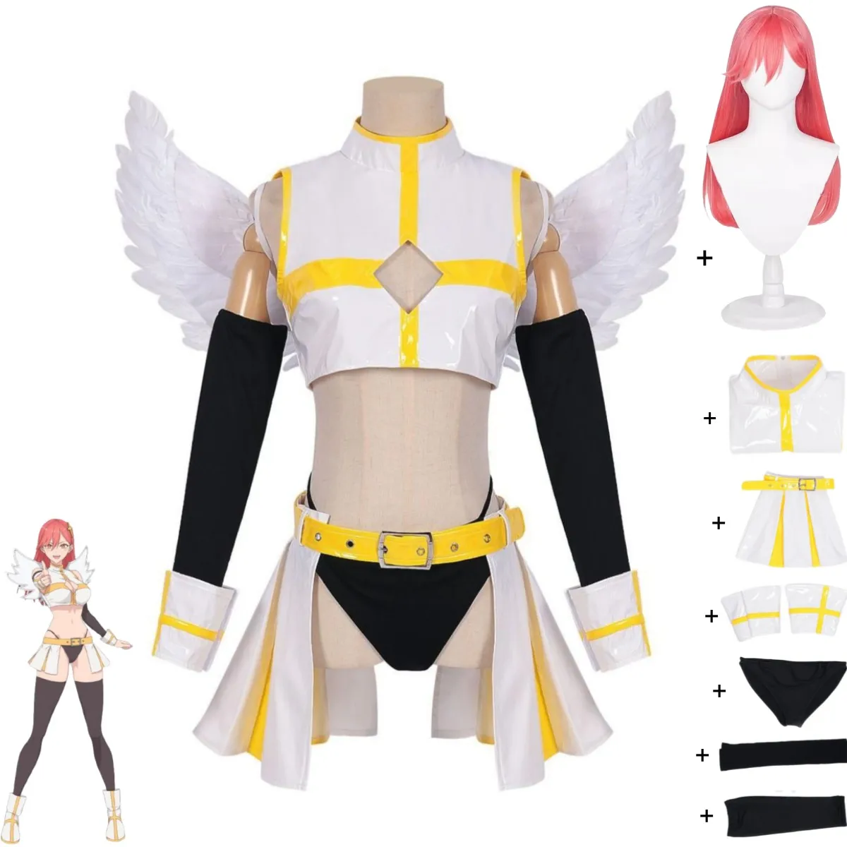 Anime Dimenmail.com Seduction Cosplay Costume pour femmes et filles, Ariel Aria Pay aki, ailes sexy, cuir, jupe en latex, perruque, belle jupe, 2.5