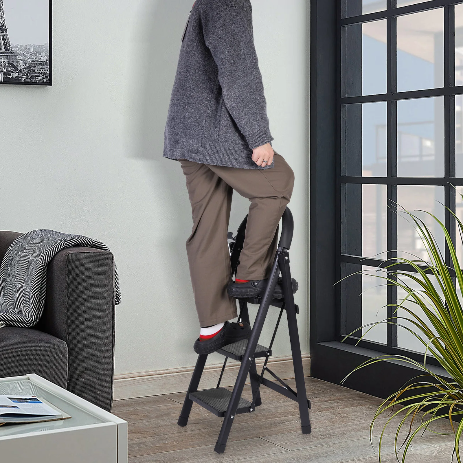 3 Step Folding Ladder Sturdy& Portable Stepping Stools Max Load Capacity 330lbs Wide Platform Steps for Home RV Outdoor