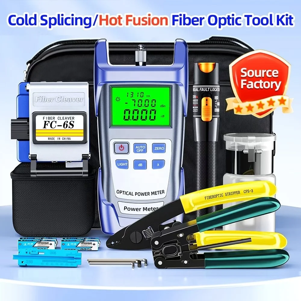 FTTH Fiber Splicing Tool Kit Set Bag Basic Termination Fibre Optic  Cable Splice Tools Box for Telecom