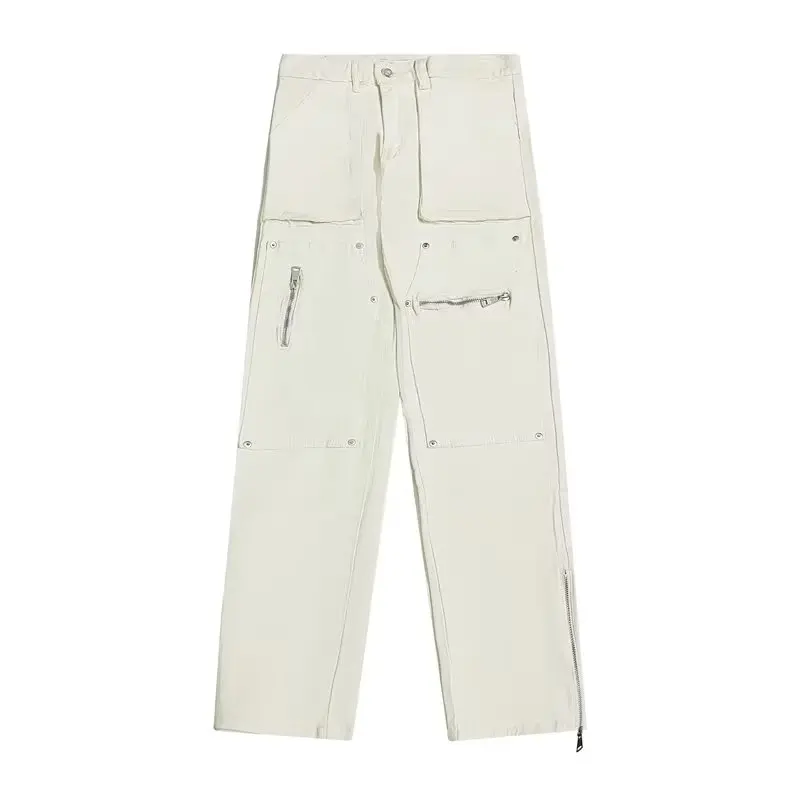 2026 Y2K Mode Weiße Baggy New Jeans Kpop Cargo-Hosen für Herren Kleidung Gerade Knöchelreißverschluss Damen Lange Hosen Ropa Hombre – Detail 14