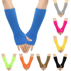 Long Fingerless Gloves Women‘s Mitten Winter Arm Warmer Knitted Arm Sleeve Fine Casual Soft Girls Goth Clothes Punk Gothic Glove