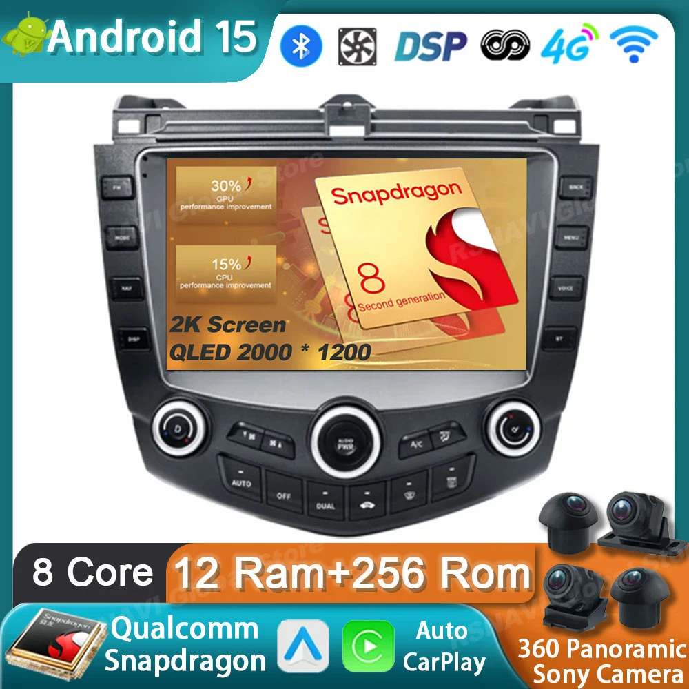 Car Radio Android 15 For Honda Accord 7 2003 2004 2005 2006 2007 GPS Carplay Multimedia Player Navigation Stereo Auto Head Unit