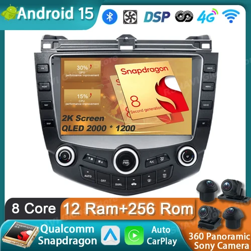 Imagen 1 del producto Radio de coche Android 15 para Honda Accord 7 2003 2004 2005 2006 2007 GPS Carplay reproductor Multimedia navegación estéreo unidad principal automática