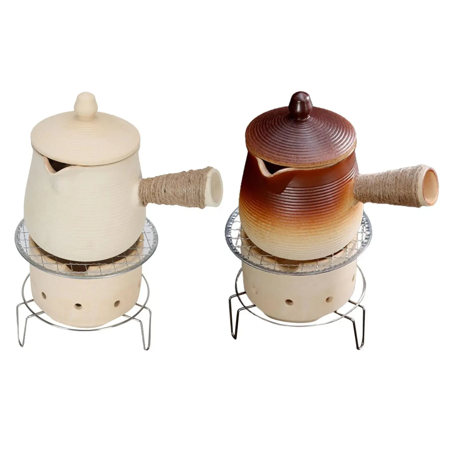 

Elegant White Ceramic Tea Pot with Stainless Steel Mesh and Sturdy Rack, Convenient Side Handle Tea Maker for Restaurant, Campin