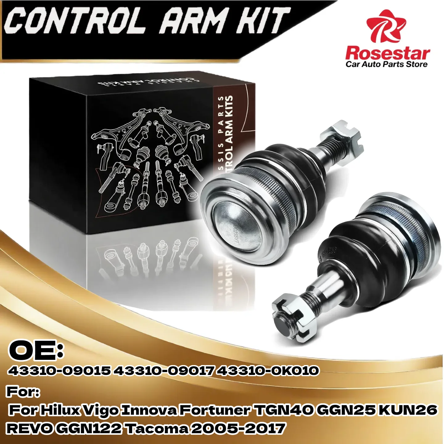 

Rosestar Front Upper Ball Joints For Hilux Vigo Innova Fortuner TGN40 GGN25 KUN26 REVO GGN122 Tacoma 2005-2017 43310-09015
