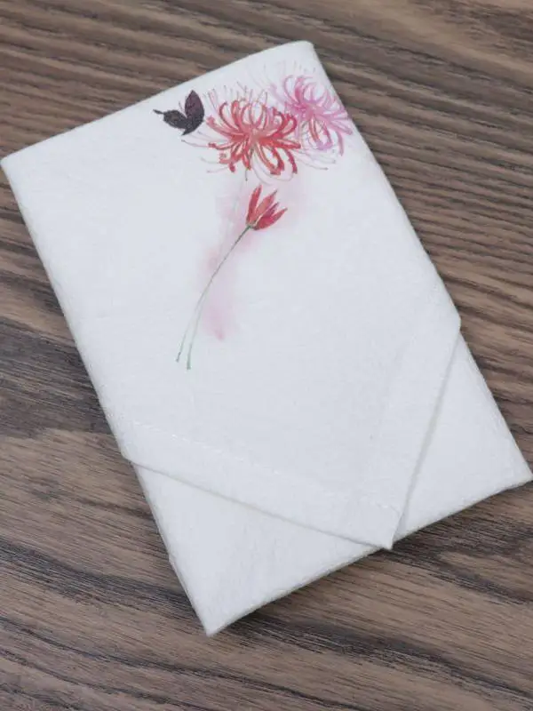 Chinese Style Lucky Spider Lily Butterfly Print Soft Absorbent 100 Percent Acetate Handkerchief Custom Name Womens Pocket Square