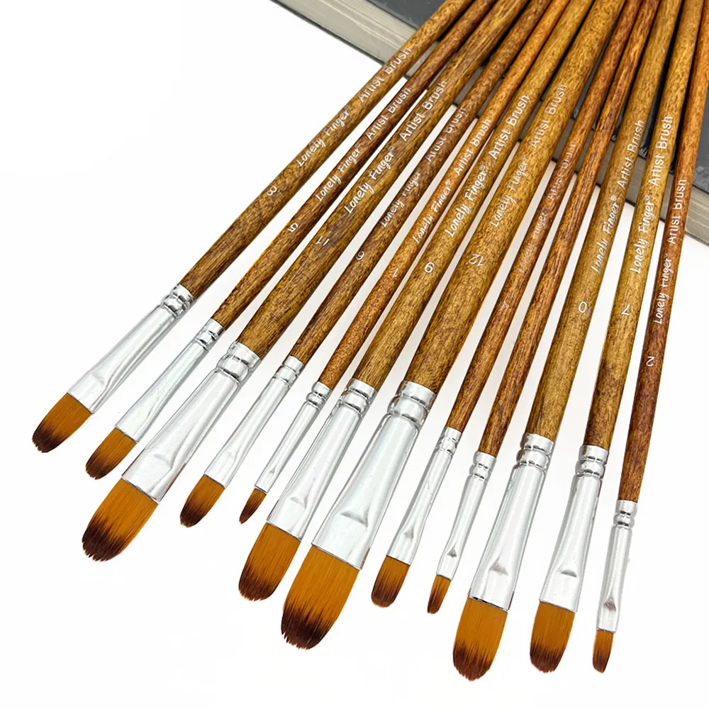 Haselnuss-Pinsel-Set, 12-teiliges Künstlerpinsel für Acryl, Öl, Aquarell, Gouache, Premium-Nylonhaar-Kunstfarbe