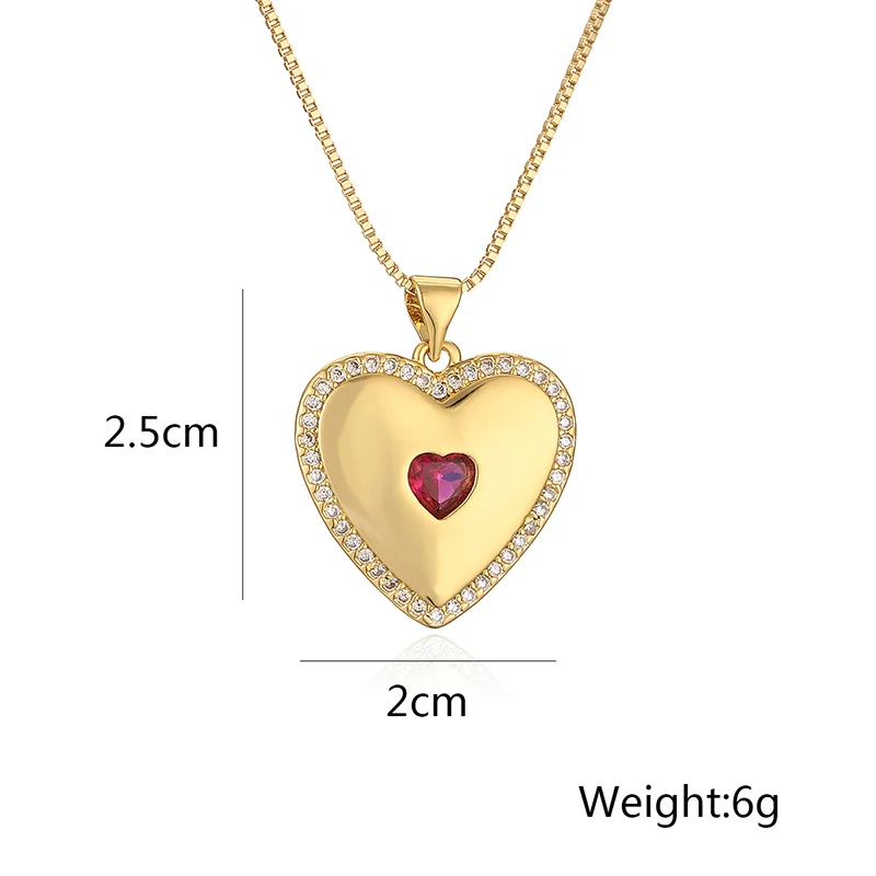 GANPUP Stilvolle Elegante Funkelnde Herz-Halskette mit Rotem Zirkonia-Anhänger für Damen, Modische Schlüsselbeinkette, Choker-Schmuck, Geschenk – Detail 1