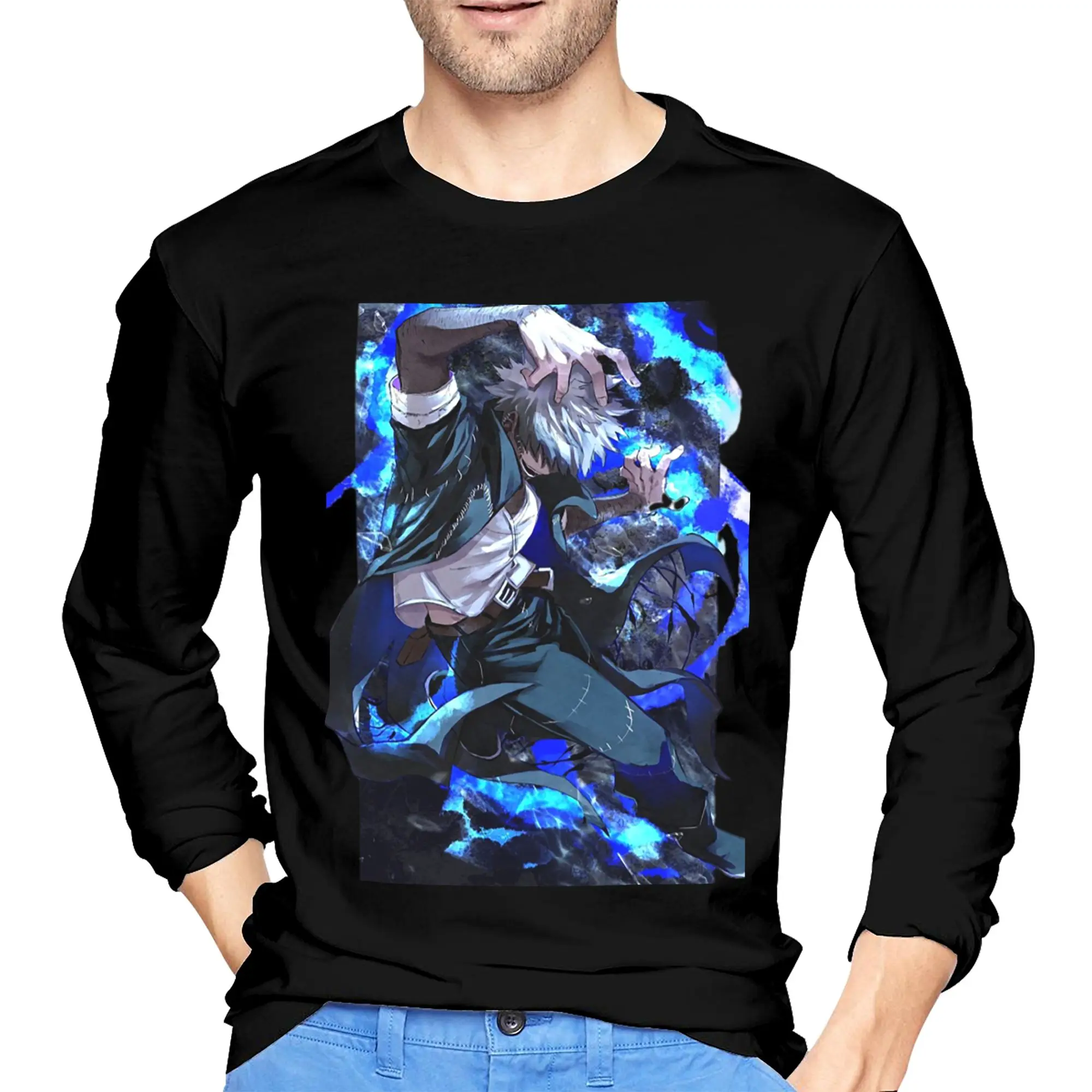 

My Hero Academia Dabi Anime Manga MHA Blueflame Men's Long Sleeved T-shirt Round Neck T shirts Spring and Autumn Men tops