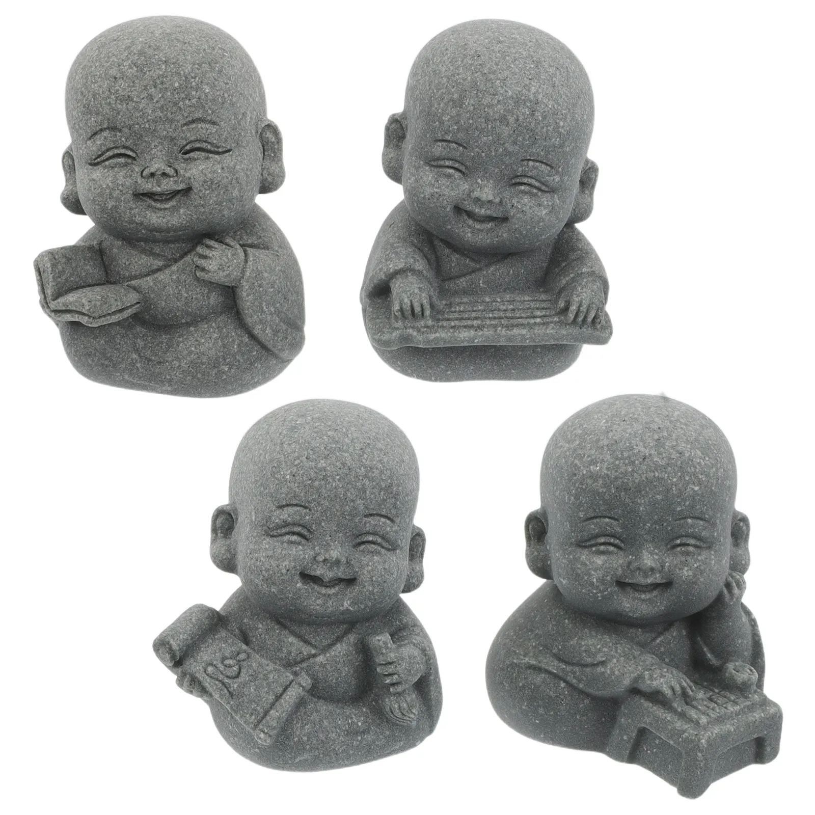4Pcs Sandstone Buddha Statue Zen Monk Sculpture Aquarium Decor Ornament Japanese Garden Feng Shui Decor Office Dashboard Art