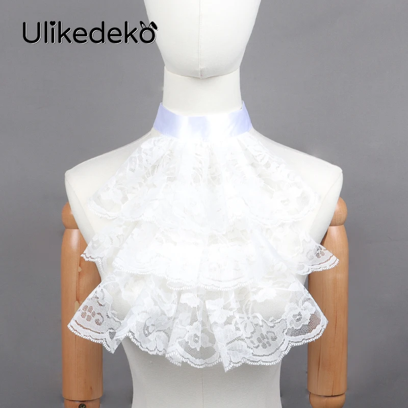 Multi-layer Lace Ruffled Fake Collars Gothic Punk Victorian Jabot Collar Women Detachable Collar Rave Party Clothing Accessories