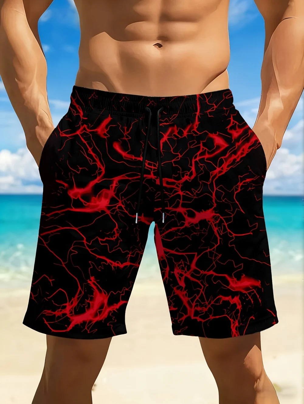 2026 Herren Sommer Strandshorts 3D-Gedrucktes Blitzmuster Freizeitshorts Badehose Hawaiianische Urlaubsmode für Männer – Detail 6