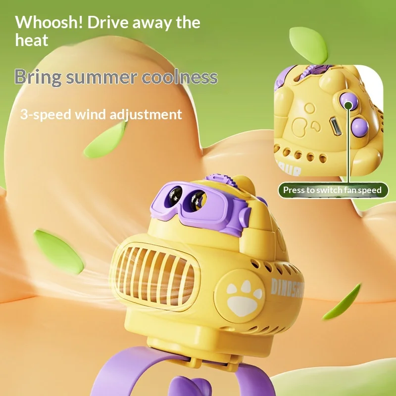 Kids Cartoon Dinosaur Watch Fan Projection USB Charging Mini Bladeless Wrist Fan Student