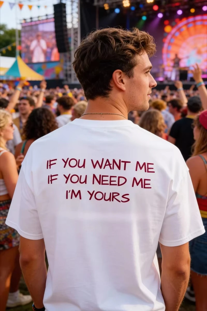 2026 Men's T-shirt Summer Music Festival Song Lyrical Pattern T-shirt Street Wear Short Sleeve Casual Con