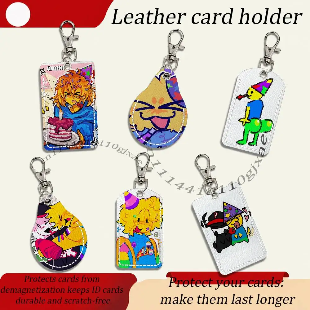 Poob Game R-Regretevator Card Case Leather Card Holder Keychain Key Ring Transportation Card Case With Lanyard