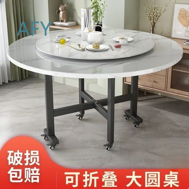 Foldable Dining Table for Small Space Home Use Round Extendable Table with Rotating Tray for Living Room and Dining Area for