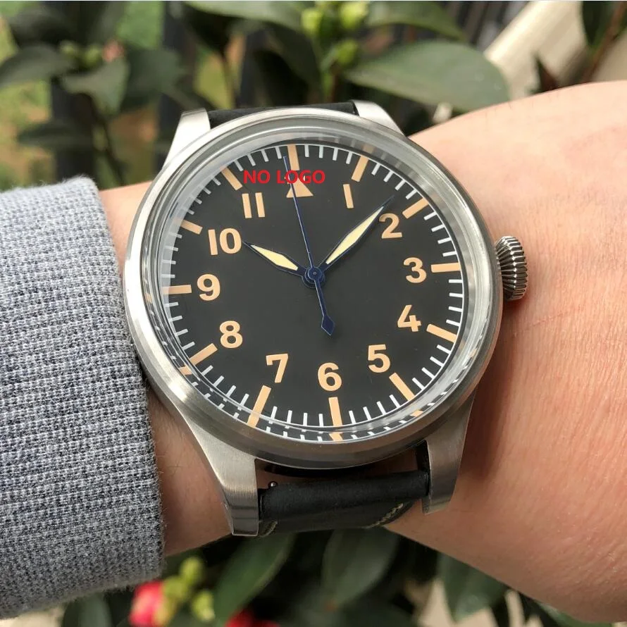 New 55mm Black Big Dial No Logo Luminous Japanese 8215 Automatic Mechanical Movement Pilot Men\'s Watch GR1213-23
