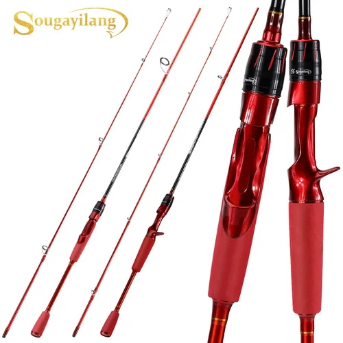 Caña de pescar giratoria Sougayilang, caña de pescar de carbono de 1,8 m y 2,1 m, caña de pescar Baitcasting, mango de Eva de 2 secciones, caña de señuelo, lubina, pescado de agua dulce