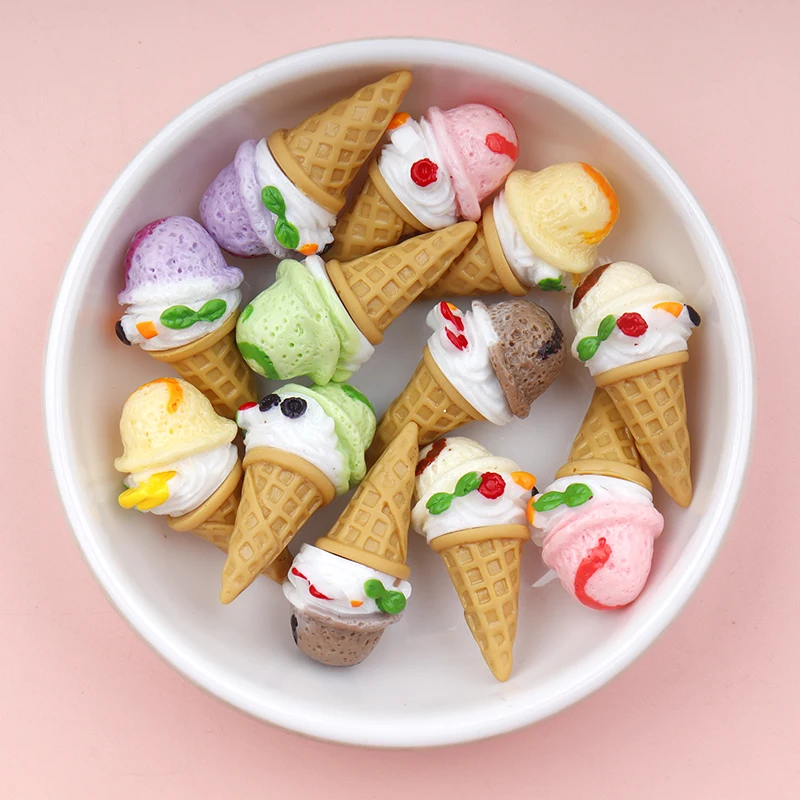 10/100pcs 3D Resin Kawaii Ice Cream Decoration Statue DIY Dollhouse Miniature Items Decor Sculpture Figurine Things Simulation