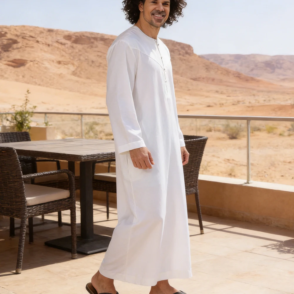 

White Jubba Thobe Djellaba Dubai Abaya Muslim Dress Kaftan Middle East Men's Islam Clothing Robe Saudi Arabic Daffah Dishdasha