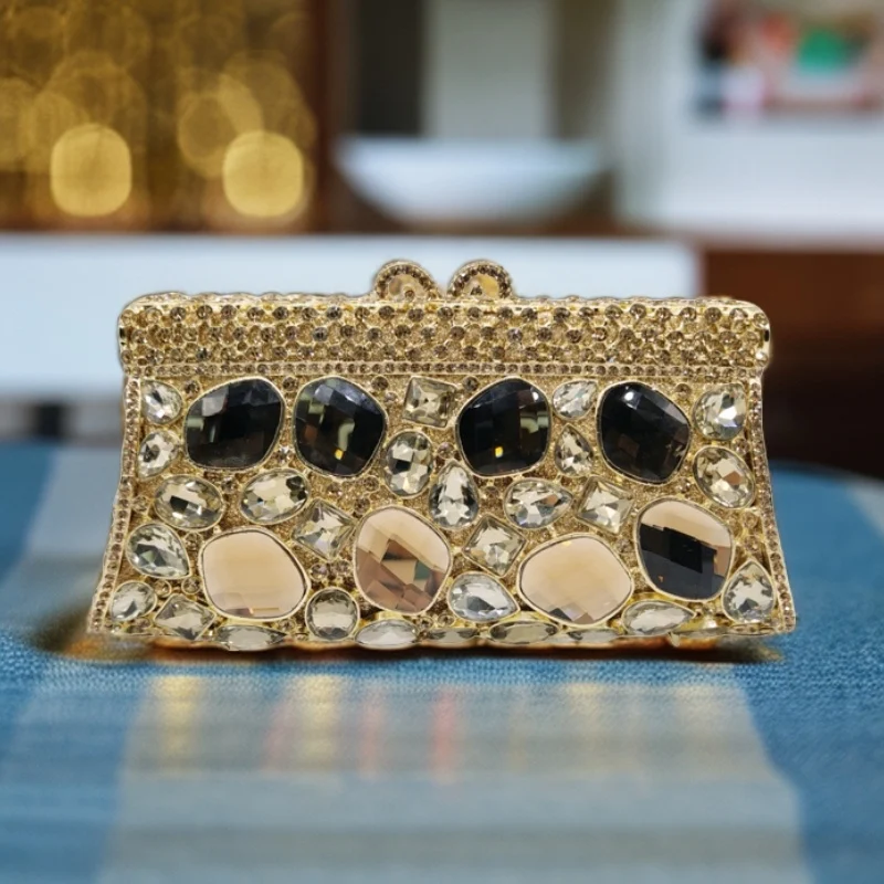 Fushia Gems Evening Clutch Purse Bag Full Crystals Bridal Handbag Dinner Rhinestone Day Clutches Female Stones Purses