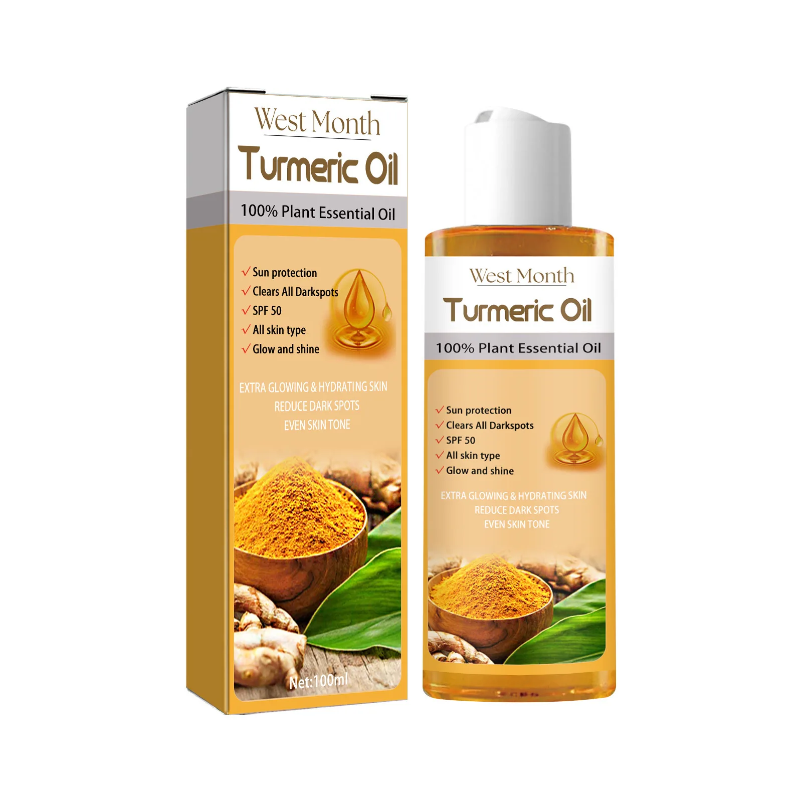 Turmeric Facial Essential Oil SPF 50 Tightening Massage Deeply Moisturizing Repair Firming Improves Brighten Face Sunscreen Oil