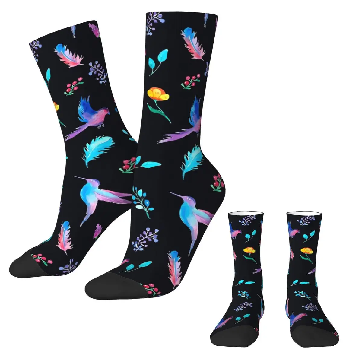 Kawaii Birds Flower Socks Winter Feather Print Stockings Novelty Women Men Comfortable Socks Pattern Skateboard Anti Slip Socks