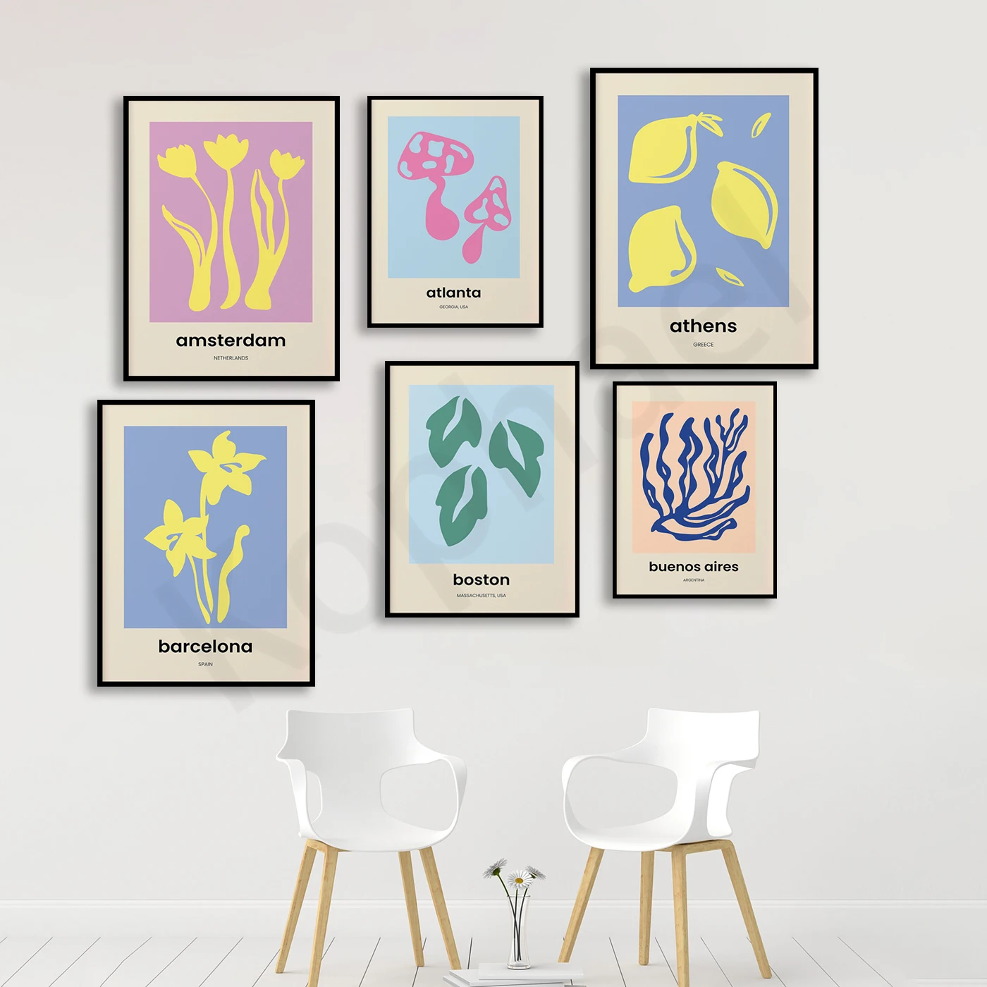 Calgary Amsterdam Buenos Aires Boston Brisbane Berlin Beijing Barcelona Oakland Athens Atlanta. Cities Flower Map Poster