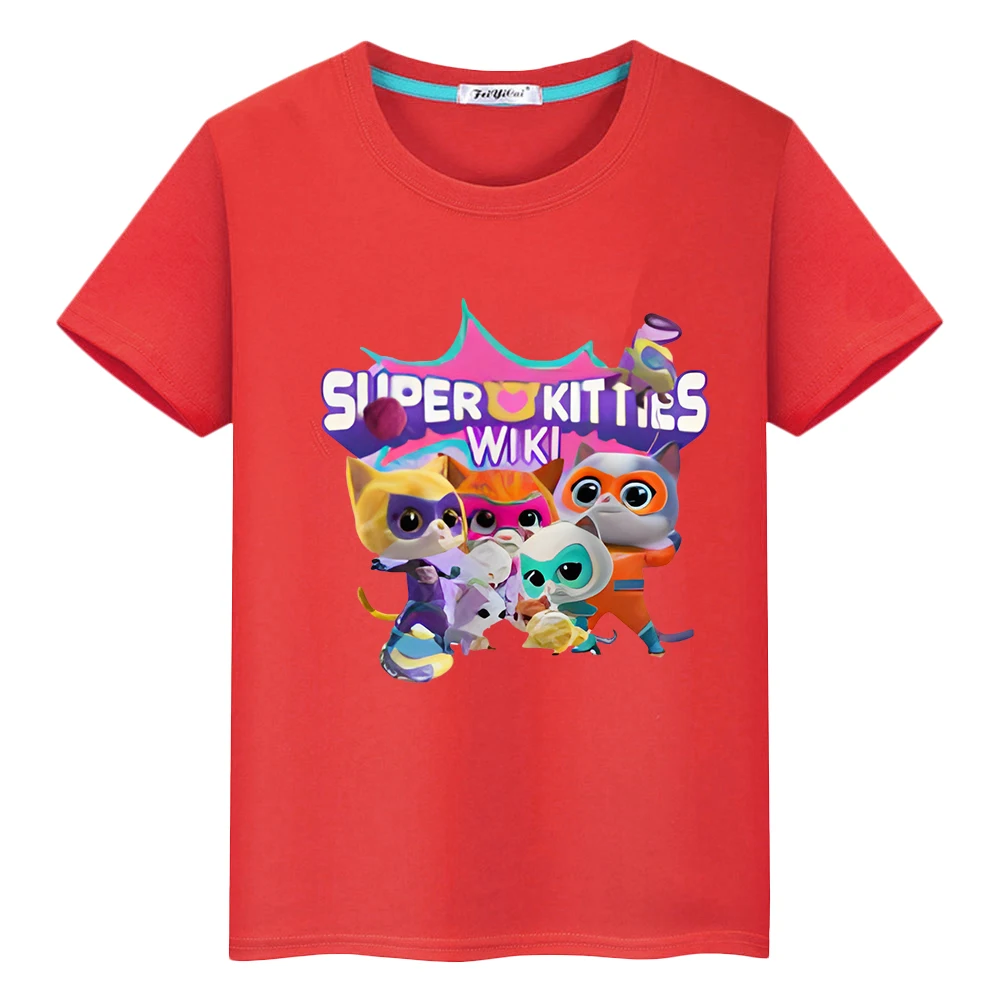 

Super Kitties Summer 100% Cotton T-shirt Short Tops Print y2k one piece boys Cartoon Anime Tees pride tshirt kids clothes girls