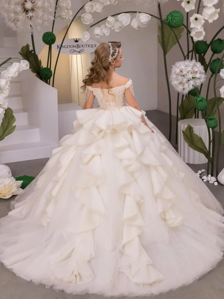

Tiered Shiny Beading Sequins Flower Girl Dress For Wedding Tiered Floor Length Kids First Communion Quinceanera Gown Customized