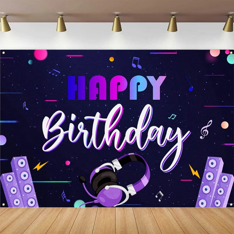 Photography Backdrop Banner Black - Social Media Musical Theme For Men Women Birthday Party Decoration Background Poster