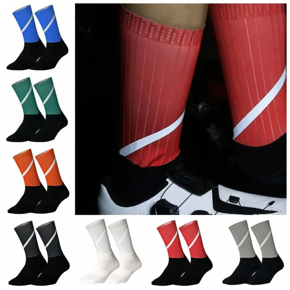 1 Pair Reflective Cycling Socks Sweat-absorbent Breathable Sports Socks Anti Slip Wear Resistant Bicycle Sock Running