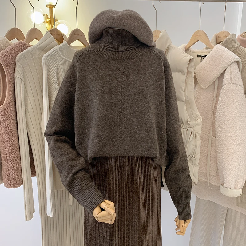 Lolo High Ne Maglieria da donna Allentata Casual Sle Inverno New Faion Warm Thiened Long Sve Colore puro Adatto ai pendolari