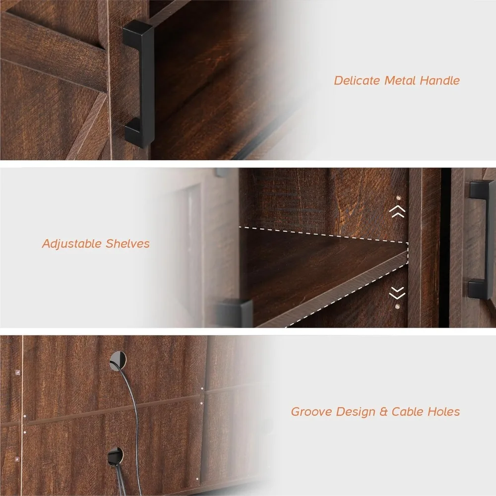 

Modern Farmhouse TV Stand for TVs up to 75" with Sliding Barn Doors, 25.6" H Wood Entertainment Center, Customized