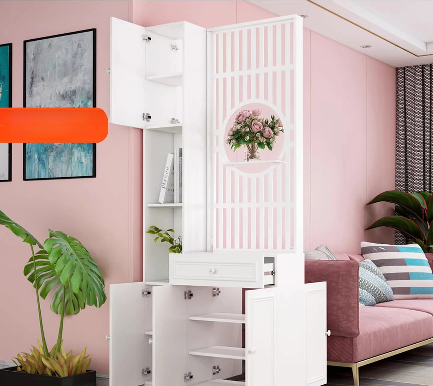 Simple modern screen partition, living room is facing the door, double-sided entrance cabinet, wine cabinet, entrance hall