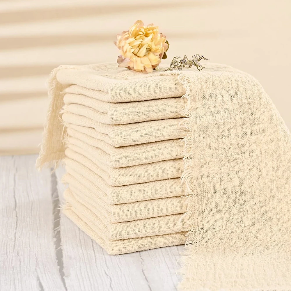 50pcs 32x32cm Handmade Gauze Cotton Napkins Reusable Tea Towel Wedding Party Christmas Table Decor Retro Burrs napkin Wholesale