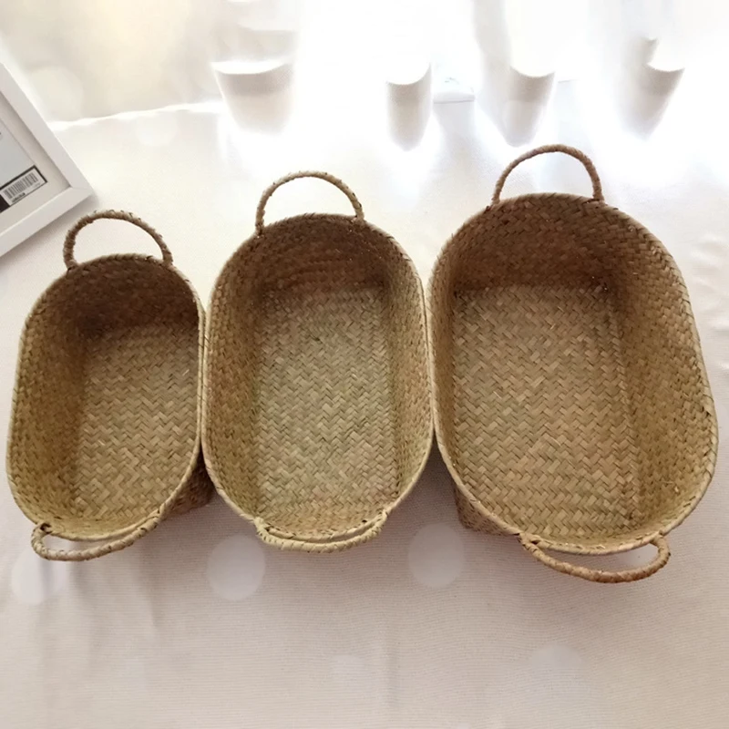 Handmade Woven Storage Basket, Straw Food Container, Organizador De Maquiagem, Rattan Breadfruit Case, Titular (S,24x15x9cm)