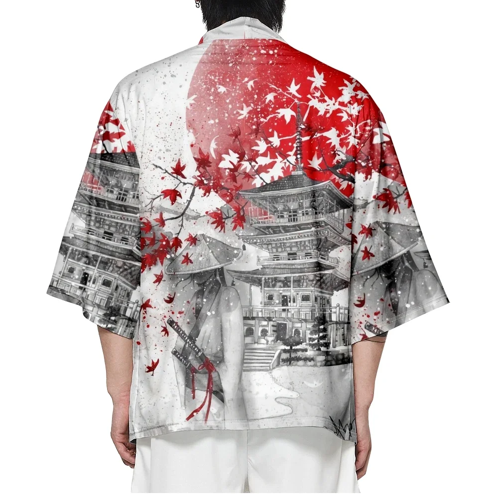 Asian Clothing Streetwear Harajuku Men Women Cosplay Cardigan Haori Japanese Samurai Anime Print Kimono Plus Size