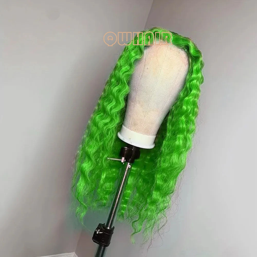 QW Synthetic Hair 13X4  Lace Front Wig Green Purple Curly Long 180 Density For African Women Baby Hair Preplucked Daily