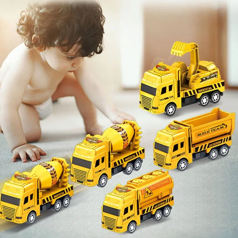 Modèle de camion d'excavation à inertie de simulation de véhicule d'ingénierie pour enfants, mini voiture dos, jouet à dos côtelé, cadeau parfait pour les enfants, 4 pièces